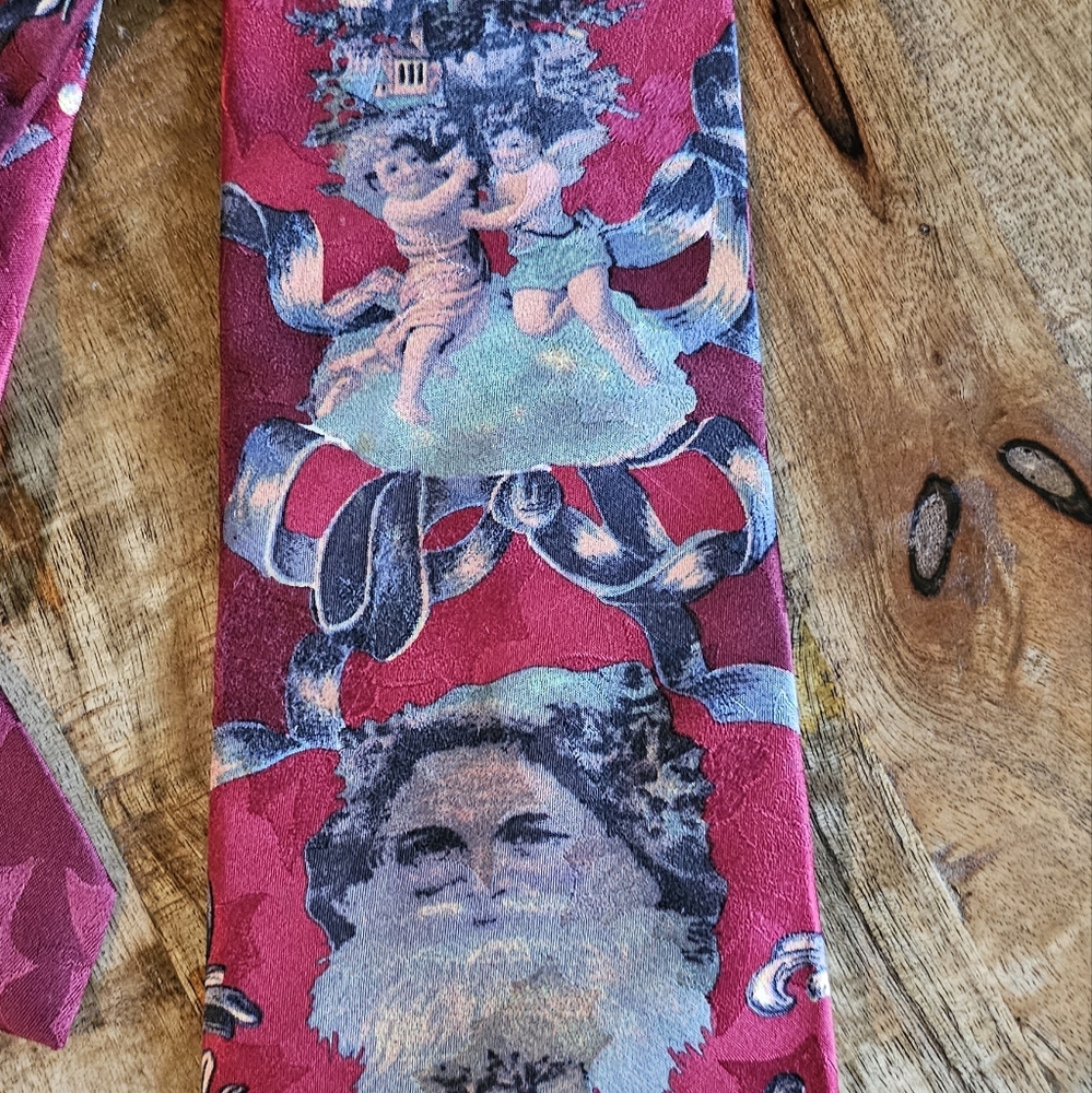 Vintage Tie Oscar de la Renta Couture Red Silk Christmas Neck Tie